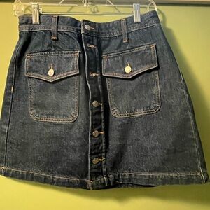 LOFT Dark Denim Mini Skirt with Button Detail 6 Petite